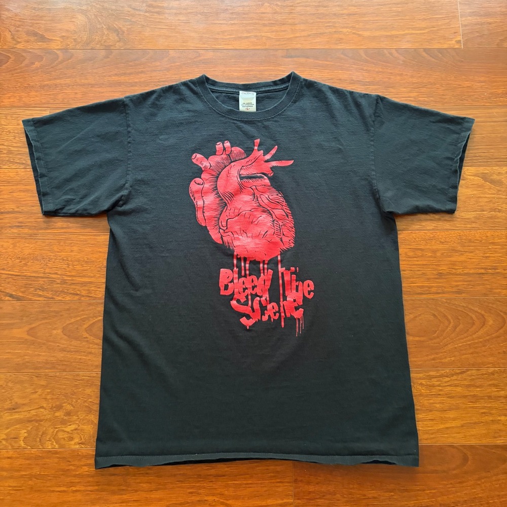 Bleed The Scene Heart Still Hood Vintage T-Shirt Large Black Red Anvil 2000s Tag